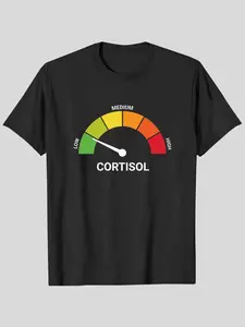 Men's Funny Cortisol Gauge Graphic T-Shirt, Low Cortisol Meter Black Tee, Loose Fit for Layering with Hoodies & Jackets, Ideal for Office Humor & Everyday Fashion, Durable Construction Casual