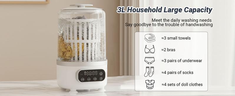 3L Portable Washing Machine,3 In 1 Portable Washer-Dryer Combo, Home Mini Underwear-Specific Washing Machine，3 Modes 3000mAh Laundry Machine for apartments, dormitories, travel, and hotels (White)