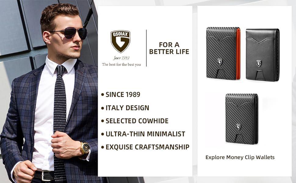 GSOIAX RFID Blocking Men's Slim Wallet - Christmas Gifts for Him, Best Gift Ideas for Men