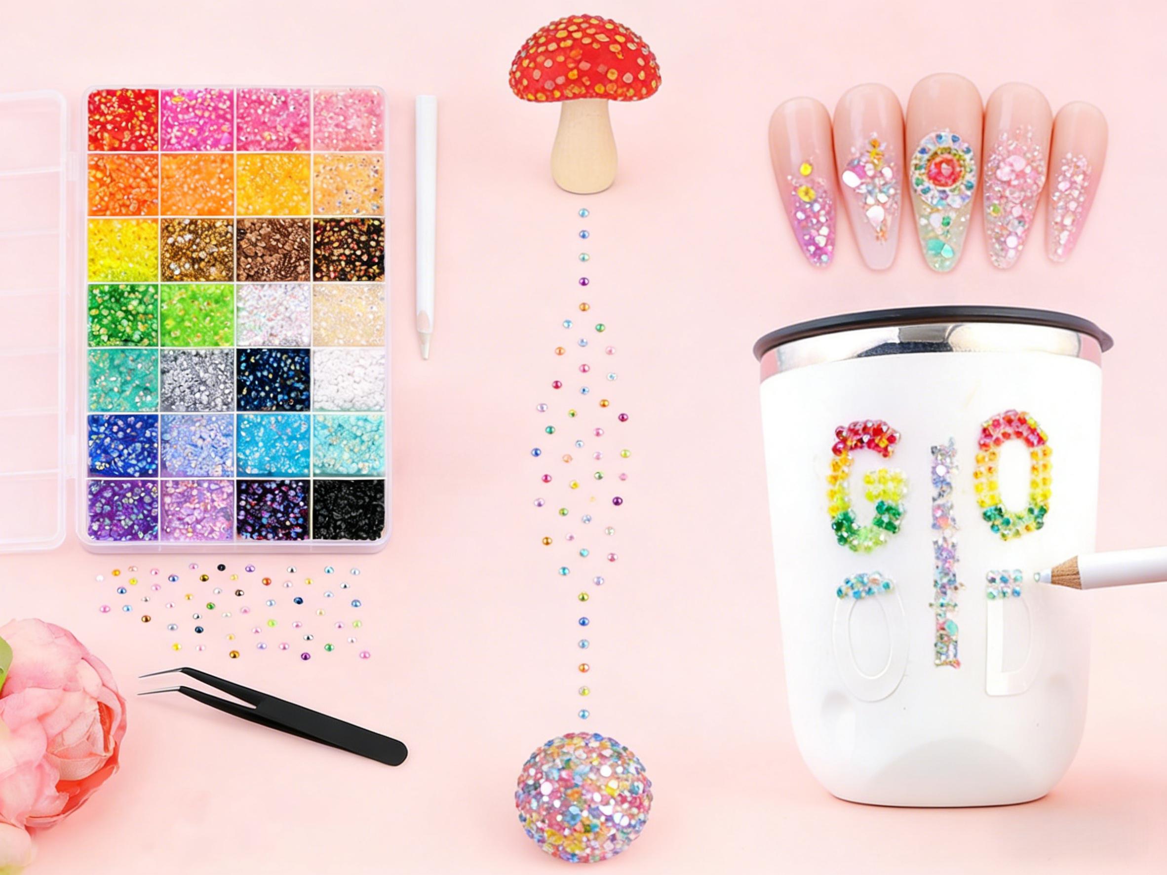 28 grids, 28,000 resin sequins, in various colors, heatable for repair, dazzling DIY accessories, suitable for clothing, cups, shoes, fabric decoration, equipped with tweezers, magnetic pen and free gifts.