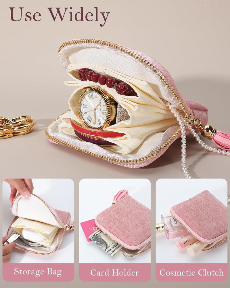 2026 New Travel Jewelry Case, Valentine's Gifts for Women, Portable Organizer for Rings, Bracelets, & Bangles with Tassel Zipper, Elegant Jewelry Roll for Journey, Crystal Jewelry Storage Pouch, Mini, Organized Pockets