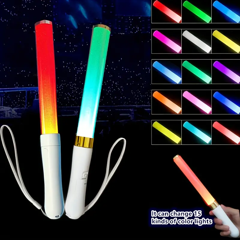 1pc LED glow stick, with 15 different light colors - equipped with a hanging rope. Suitable for parties, concerts, nighttime celebrations, Cheering props, birthday gifts Halloween gifts Christmas gifts, outdoor emergency light stick