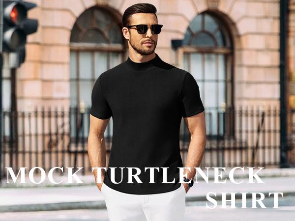 COOFANDY Mens Mock Turtleneck Sweater Short Sleeve Turtle Neck Sweaters Casual Ribbed Knited Pullover Tops Solid Basic Tee