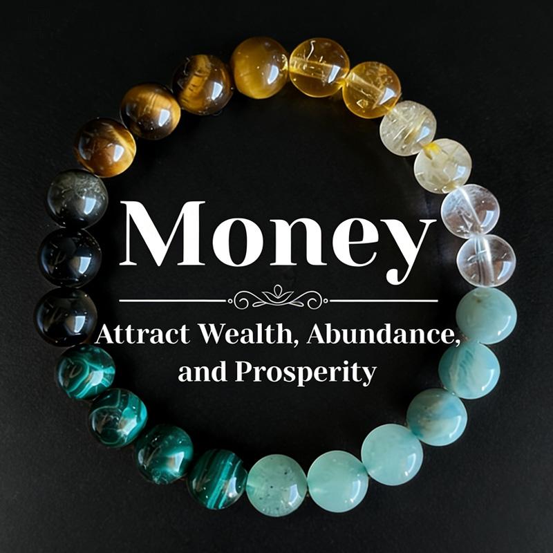 Crystal Money Attraction Bracelet with Tiger Eye, Malachite & Citrine Beaded Jewelry for Prosperity, Ideal Gift Jewelry for Men and Women, Mother's Day Gift