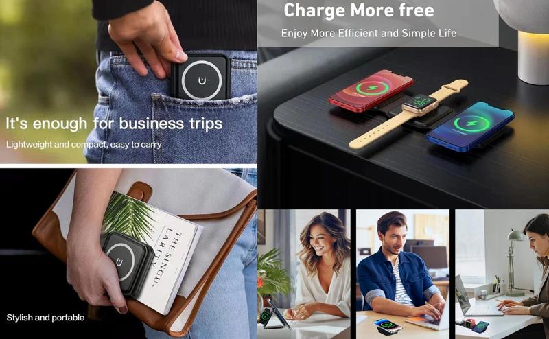 Charging Station for Apple Multiple Devices - 3 in 1 Foldable Magnetic Wireless Charger Dock - Travel Charging Pad for iPhone 15 14 13 12 Pro Max Plus Watch & Airpods