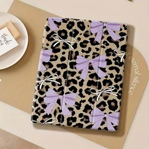 Eternal Silence Black Leopard Print Ribbon Tablet Case for iPad 11 2025/10.9/Air 4/5/6/7 2025/10.2/Pro 11/10th/9.7/10.5 Soft Flexible Cover with Adjustable Stand Auto Sleep Wake Lightweight Protective Case Durable Protection Tablet Holder Computer Casing