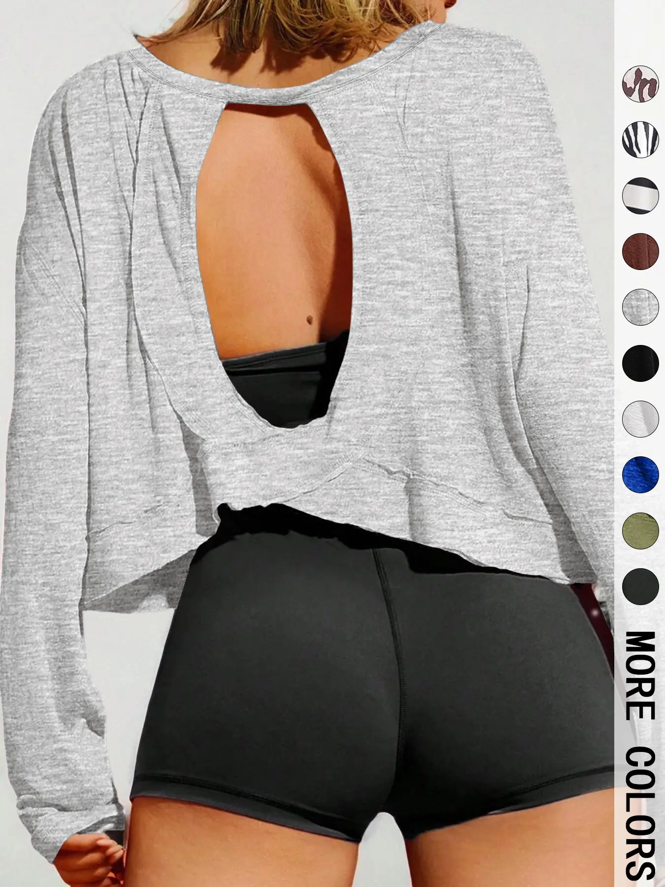 Women's Solid Backless Sports Tee, Fitness Shirts, Fitness Clothes, Casual Long Sleeve T-shirt for Yoga, Gym and Workout, Breathable Top, Ladies Sportswear for All Seasons, Hollow Back Activewear, Athletic Tops, Training Top