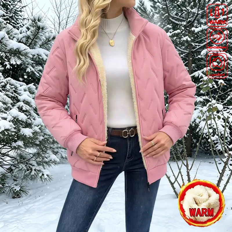 Women’s Winter Stand Collar Jacket – Thick Padded Zip-Up Outerwear with Long Sleeves and Pockets, Solid Color Casual Jacket Suitable for Autumn/Winter, Comfortable and Warm, Zippered Pockets Women’s Winter Stand Collar Jacket – Thick Padded Zip-Up Outerwear with Long Sleeves and Pockets, Solid Color Casual Jacket Suitable for Autumn/Winter, Comfortable and Warm, Zippered Pockets