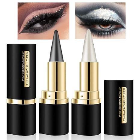 2Pcs Gel Eyeliner Pencil,Long-lasting Quick-drying Eye Black crayon matte Eyeliner Cream Waterproof Eyeliner,Cat Eye MakeupStencil,Smoky Eyeshadow Palette Goth Halloween Makeup Kit,girl's favorite Christmas makeup gift.