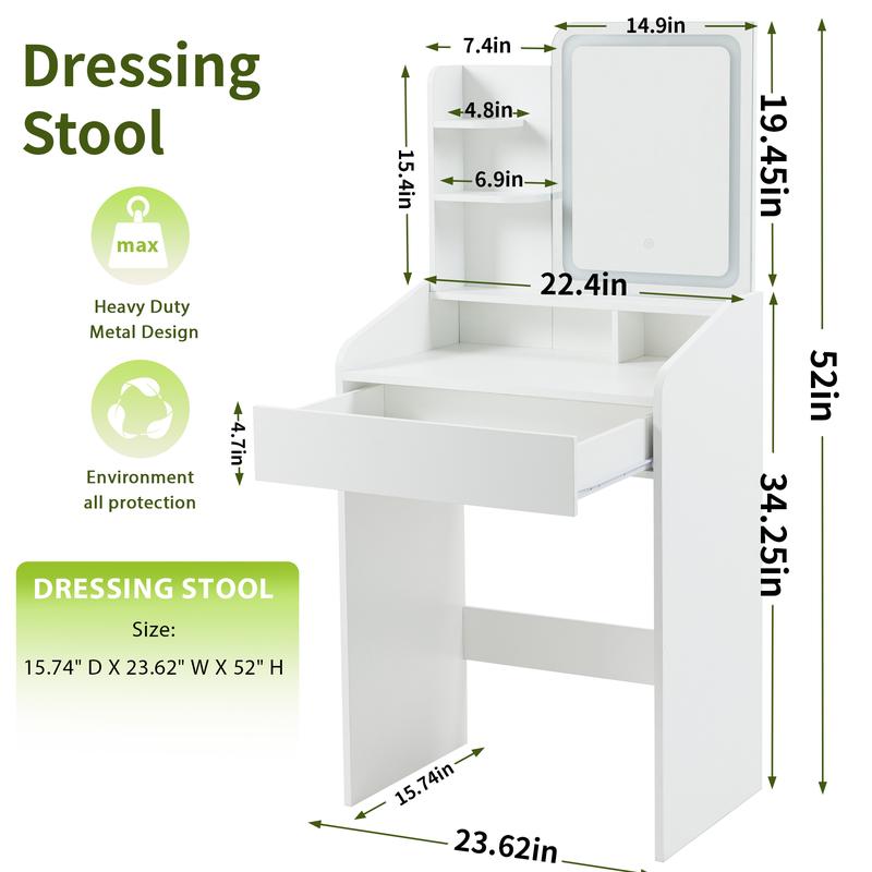 Modern LED Vanity Table, Makeup Desk with Mirror&Lights 3 Color Modes,Drawers&Shelves, for Girls Bedroom,Perfect Gift for Her – bedroom essential