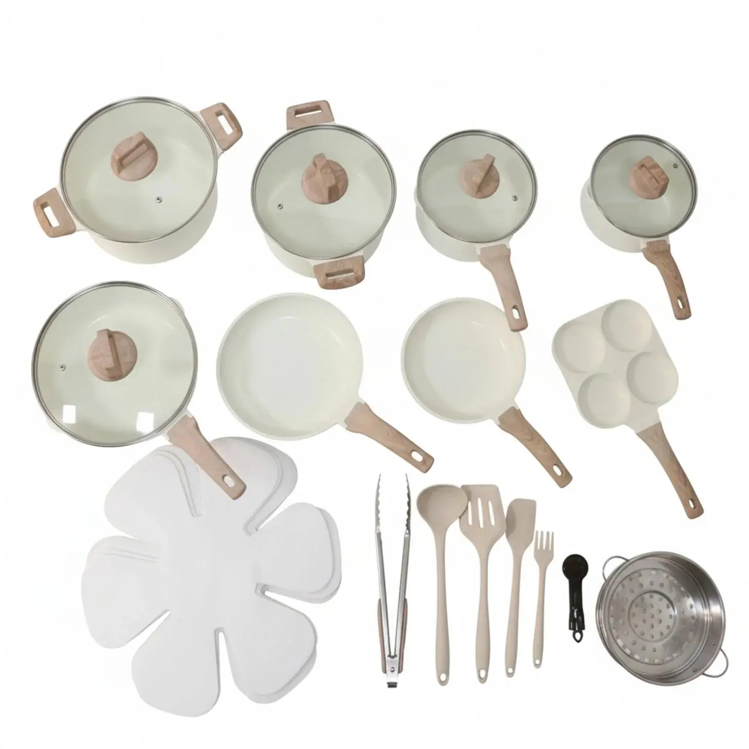 25-Piece Granite Nonstick Cookware Set - Die-Cast Aluminum, Heat Retention, Induction Compatible for Gas & Electric Stoves - Includes Frying Pans, Saucepans - Healthy, Non-Toxic, Stovetop Cookware Sets, Healthy Cookware Sets