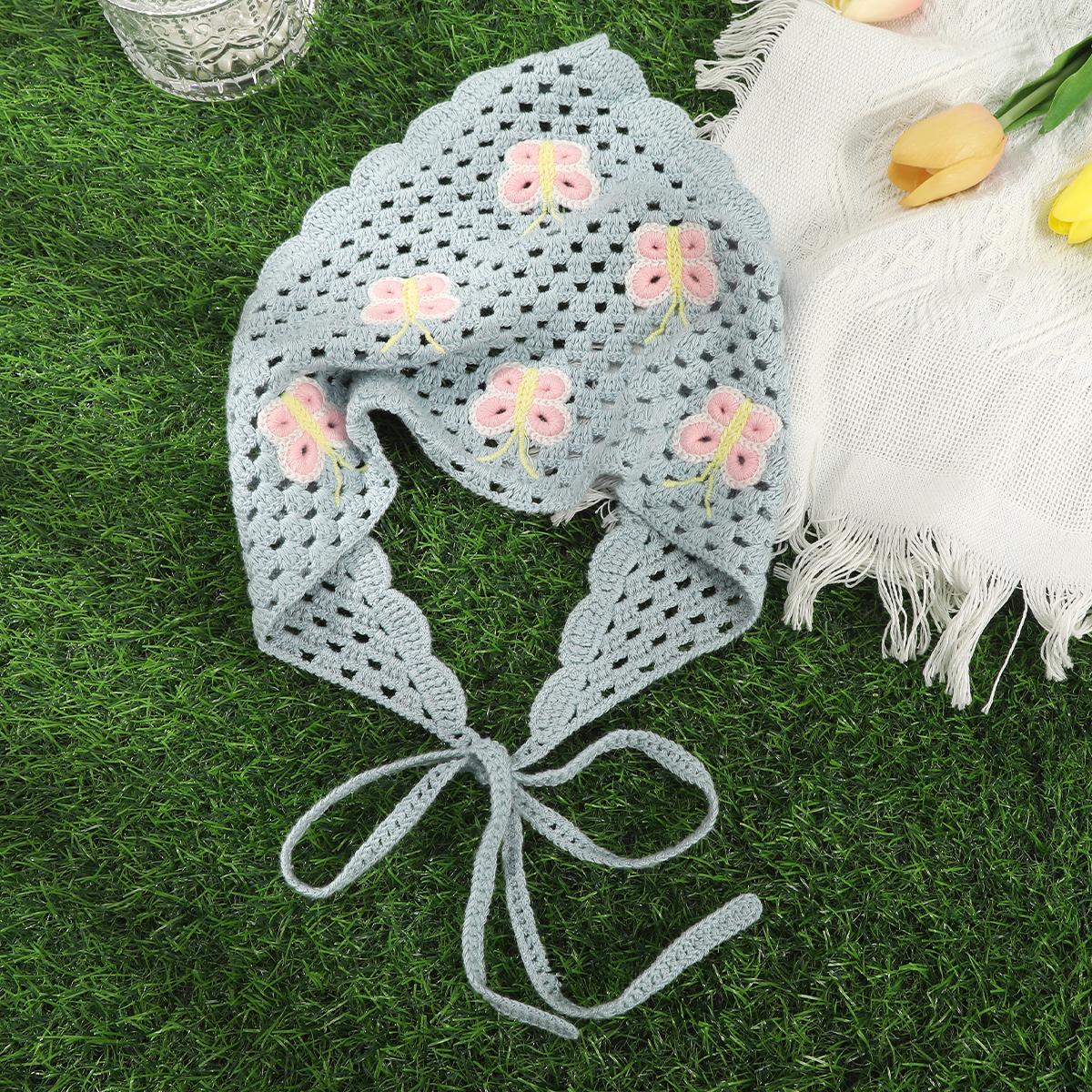 AWAYTR Crochet Bandanas Headbands Cute Butterfly Strawberry Hairbands Knitted Headscarf for Women Girls Elegant Head Scarf Head Kerchief 3Pack