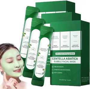 12PCS Centella Asiatica Bubble Mask, Deep Cleaning Facial Mask with Hydrating Hyaluronic Acid, Soothing Skin-Calming Formula, Automatic Foaming, Non-Sticky Mashed Potato Texture