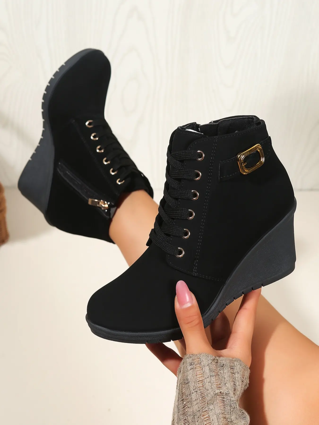 Women's High Heel Lace Up Boots, Heels Boots, Heeled Ankle Boots, PU Leather Round Toe Casual Ankle Booties, Fall & Winter Fashion Shoes, Medium Width, Ankle Boots With Heel, Fashionable Boots