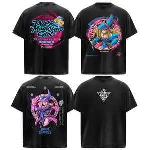 Dark Magician Girl Yu Gi Oh Anime Manga Acid Washed 230GSM Heavyweight Cotton T Shirt Collection - Size S to 3XL - Unisex Vintage Streetwear Oversized Crewneck Merch - Gift for Anime Fans