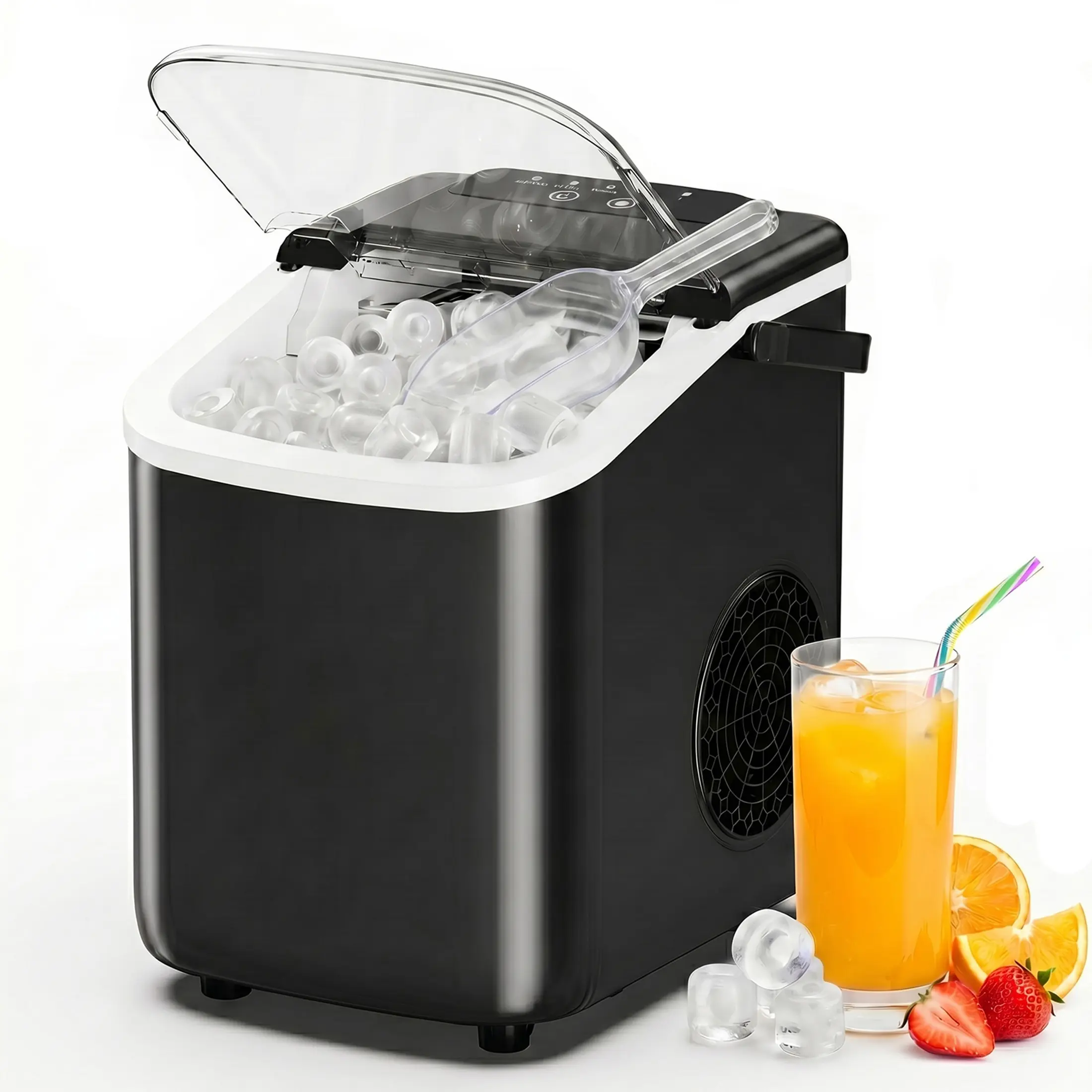 DUMOS Ice Makers Countertop with Handle, Portable Ice Machine, 9 Bullet Ice Cubes in 6 Mins, 26lbs in 24Hrs, Auto-Cleaning, with Basket and Scoop, for Home, Kitchen, RV, Camping