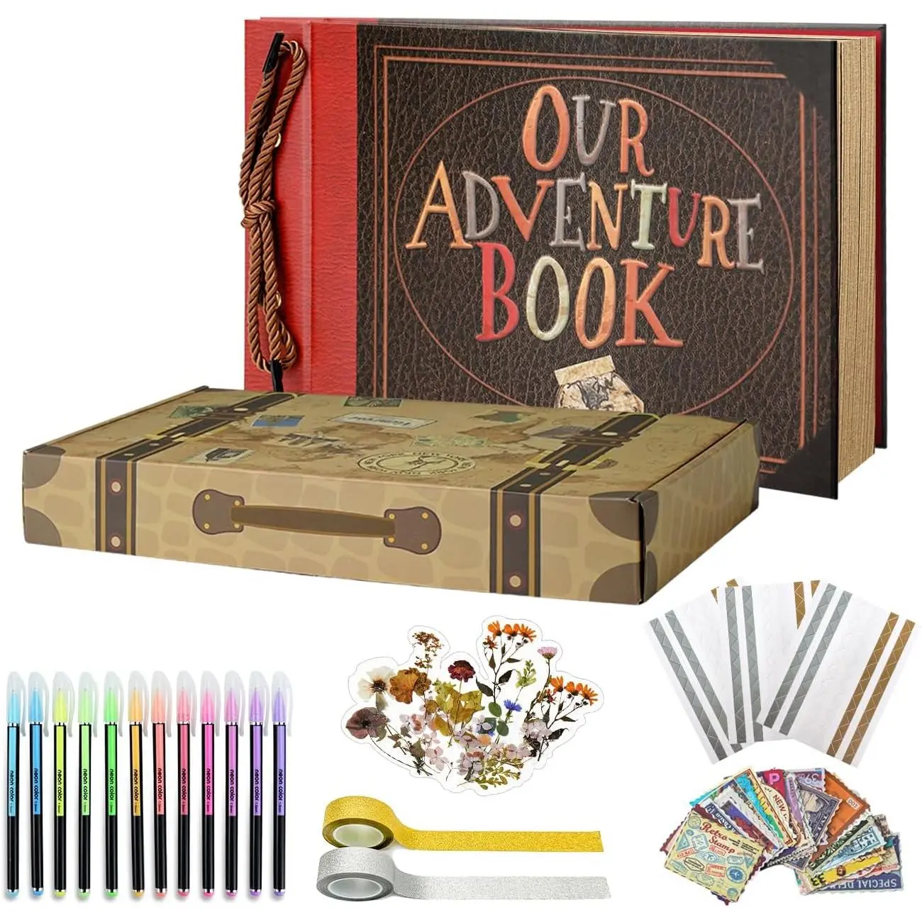 Photo Album, Our Adventure Book Cardboard Ccover DIY Scrap Book Album with Scrapbook Supplies Exquisite Box for Couples Weddings, Travelling, Birthday, Christmas Day