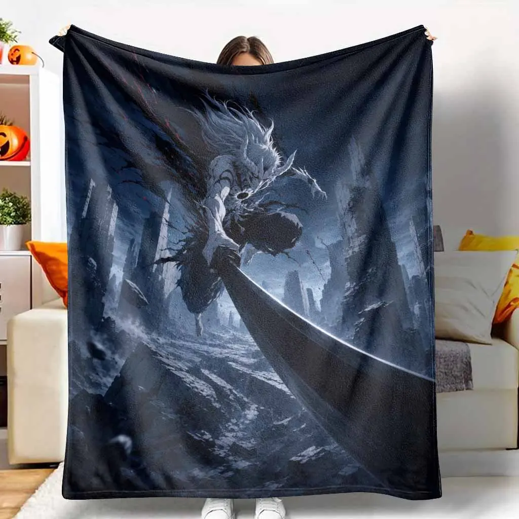 Fantasy Samurai Warrior Flannel Blanket Cool Anime Sword Master Print Ultra Soft Lightweight Breathable Fuzzy Throw For Bed Couch Living Room Sofa Home Office Nap Outdoor Camping Travel Decor Gift
