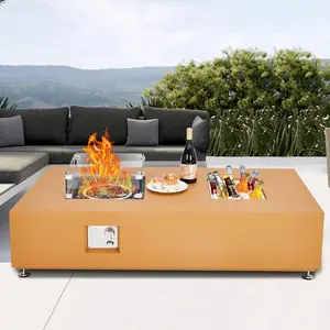 Gaomon 56-Inch Outdoor Convertible Fire Pit Table, 50,000 BTU Gas-Powered Set with Ice Bucket, Wind Guard & Fire Glass Beads for Backyard, Patio