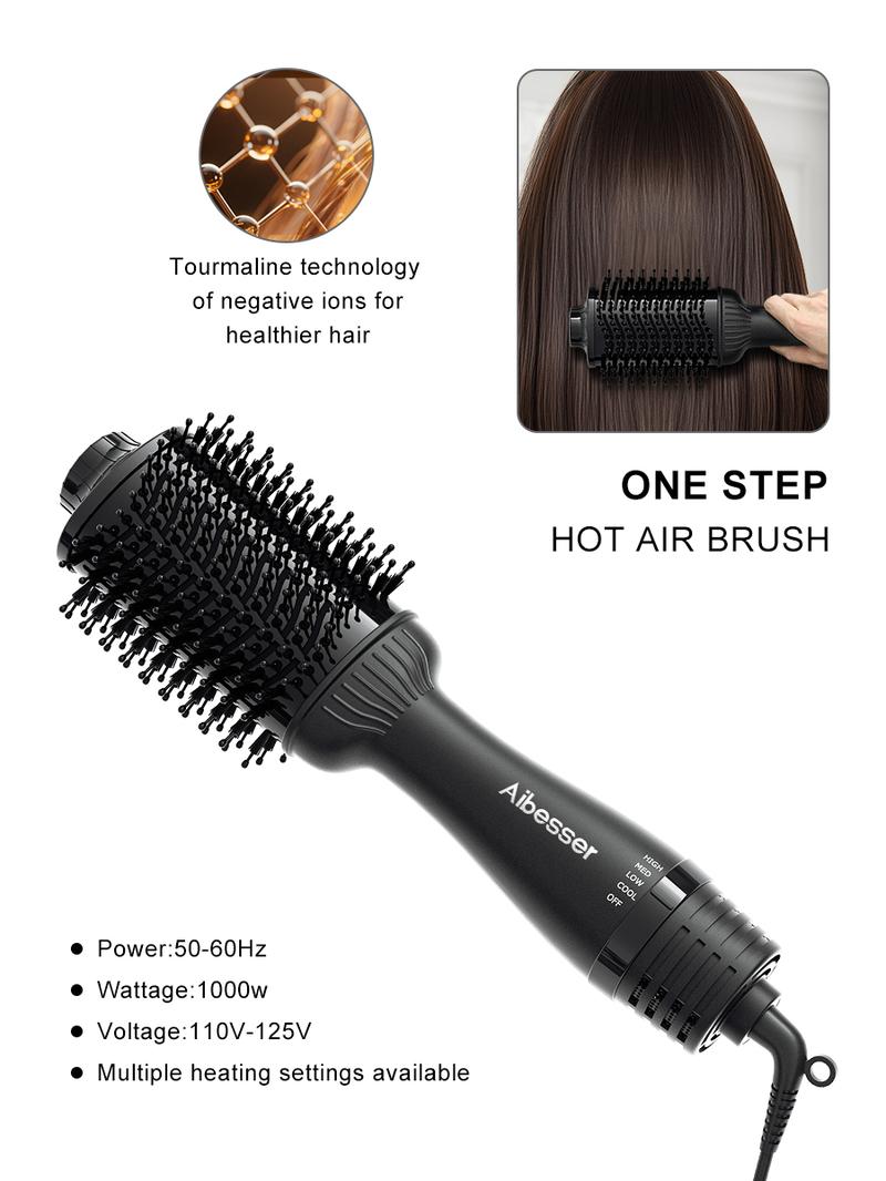 Aibesser 4-in-1 Dual Voltage Hot Air Handle Volumizer Hair Dryer Straightener Curler with Ceramic Tourmaline Ionic Curling Brush Lightweight Plug，Dryer/Curler/Straightener/Scalp Massager, Anti-Scald Bristles, Intelligent Heat Control, Cold & Hot Air Cycle