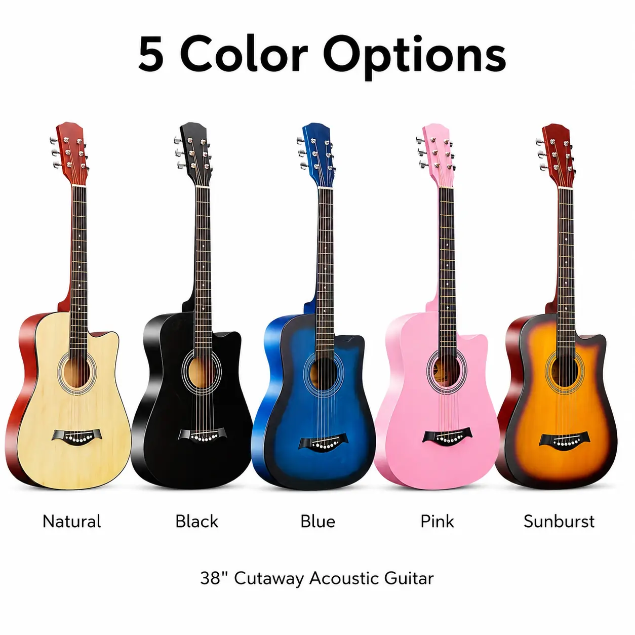 38-in Beginner Acoustic Kid Guitar Starter Kit - Includes Tuner, Capo, String Winder, Strap, Carrying Case - Learning Tool for Teenagers, Birthday & Holiday Gift Ideas for Music Lovers, 38 Inches