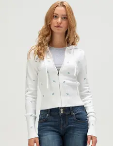 RSQ Womens Embroidered Zip-Up Sweater