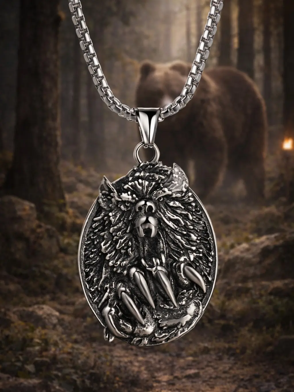 The Armored Kingdom Gothic Bear Claw Necklace for Men, Handmade Stainless Steel Pendant, Strength & Protection Symbol, Meaningful Anniversary or Birthday Gift