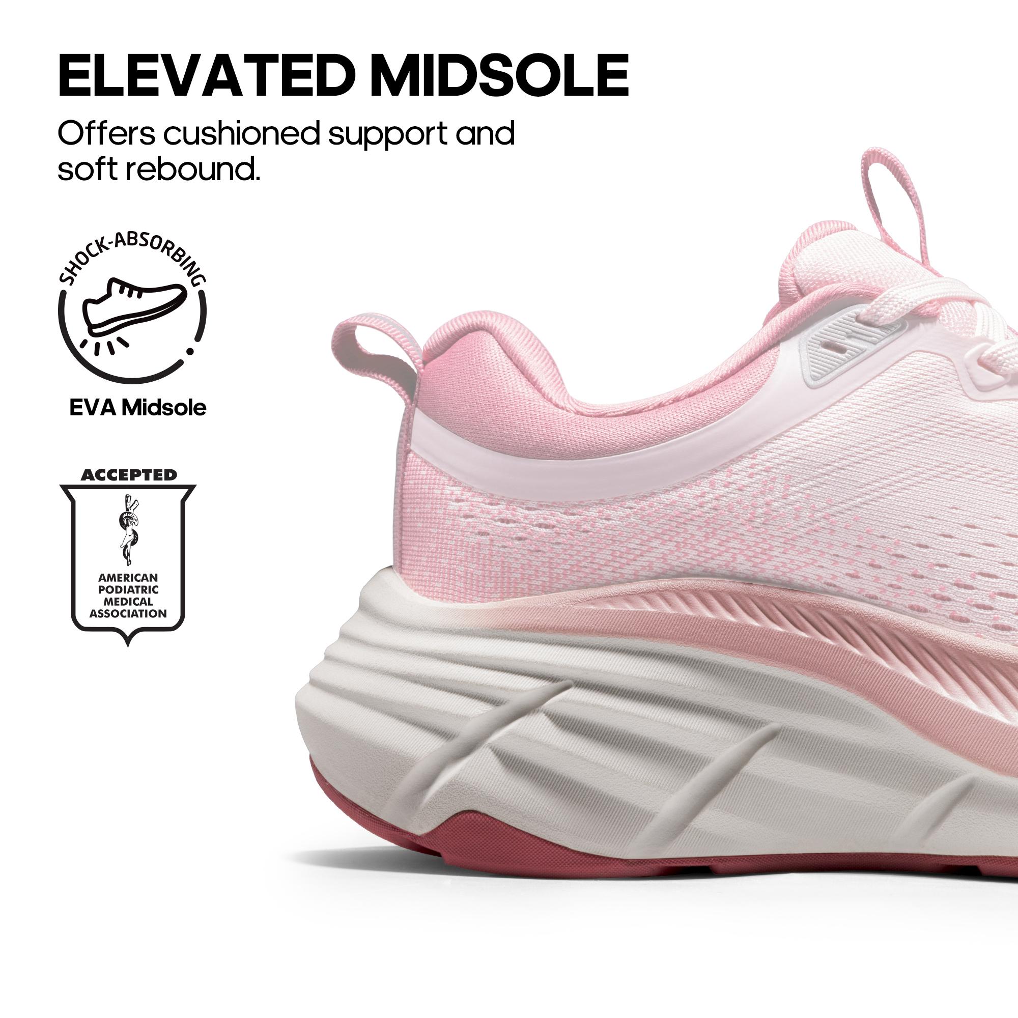 Women's Walking Shoes Pink-White Gradient High-Elasticity Thick Soles Breathable Mesh Fabric Non-Slip Running Sneakers Comfortable Cushioning Outdoor Sports Footwear