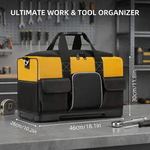 20 IN Large Tool Bag For Men Heavy Duty, Drill Bag Tool Bag Organizer, Wide Mouth Waterproof Hard Bottom Multiple Pockets Tool Tote, Tool Caddy, Maintenance