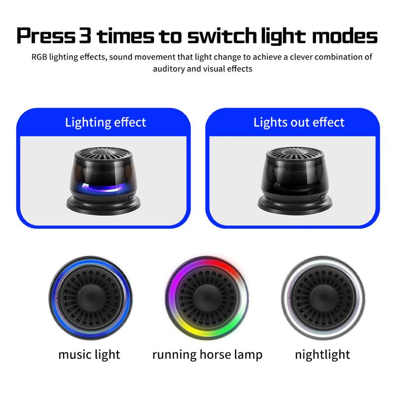 Magnetic Mini Speaker - 5W Mini Speaker, supports Bluetooth 5.4 wireless connection, RGB lighting effect, 7-hour playback time, suitable for portable phone stands for iPhones, travel, and golf carts, black