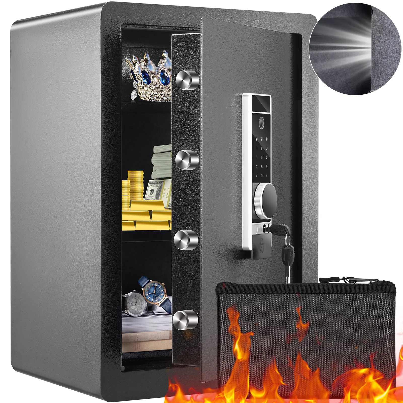 【Summerfinds】VEVOR Safe 2.2 Cubic Feet Home SafeSteel Security Safe with FingerprintDigital Keypad and 2 KeysCabinet Safe with Large Fire-proof BagProtect CashGoldJewelryDocuments15.8x13x23.6 inch,back to school,back to school shopping