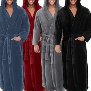 5XL Oversize Men Bath Robe Winter Long Flannel Bathrobe Fleece Kimono Night Cozy Sleepwear Male Home Clothes Gown Sleepwear Menswear Gamis Beige Loungewear Grey