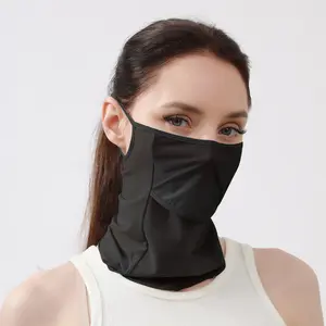 Summer ice silk sun protection mask, lightweight outdoor cycling mask, nylon breathable sunshade sports neck-protecting ear-hanging mask