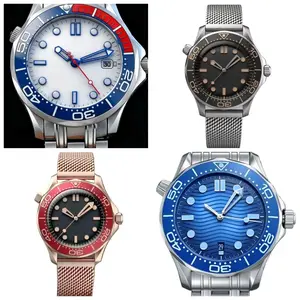 42mm Mens Automatic Mechanical Movement 904L Stainless Steel Watch Black Blue Ceramic Wristwatch