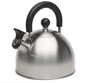 Primula Stewart Whistling Stovetop Tea Kettle Food Grade Stainless Steel, Hot Water Fast to Boil, Cool Touch Folding, 1.5-Quart, Brushed with Black Handle