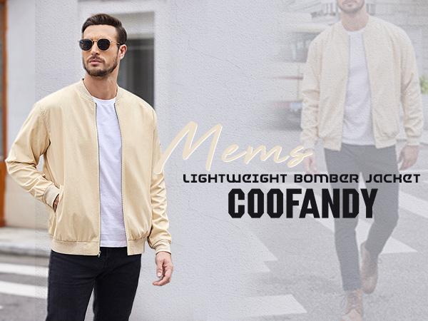 Coofandy Men's Olive Green Lightweight Bomber Jacket Premium Linen Fabric Casual Style Medium Size Rib Collar & Side Pockets Perfect for Spring Fall Winter