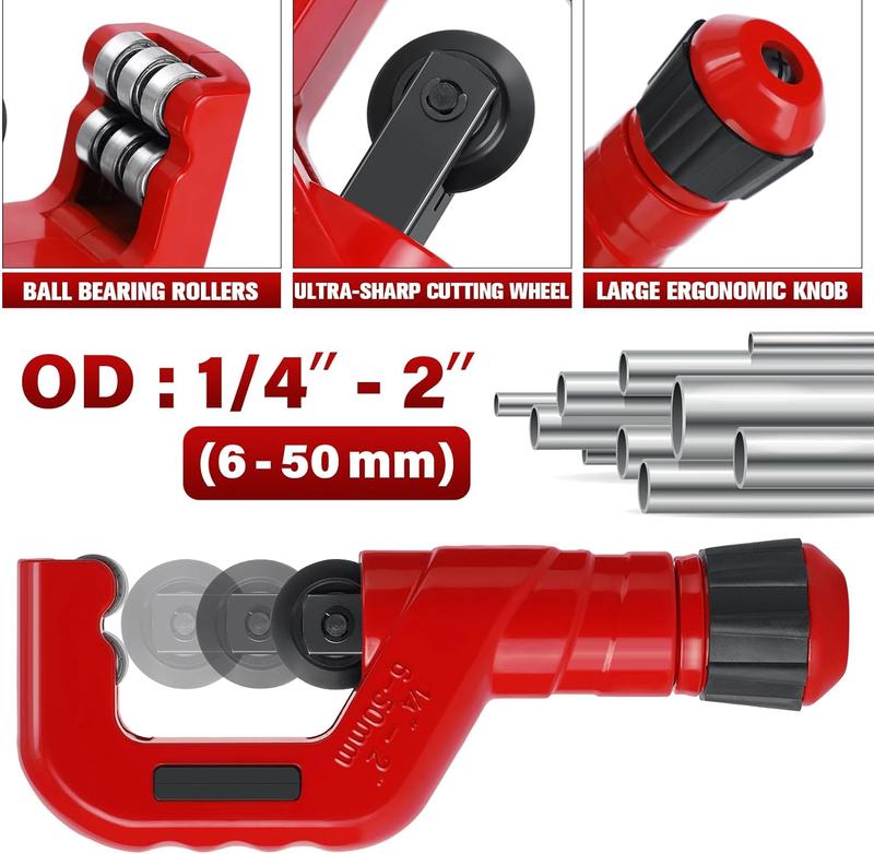 4-1 Tubing Cutter Set, Heavy Duty Pipe Cutter 1/4’’-2’’ OD, Mini Pipe Cutter 1/8’’-7/8’’OD, Mini Copper Pipe Cutter with Deburring Tool, PVC/Aluminium/Plastc Pipes, Suitable for repair & DIY workers