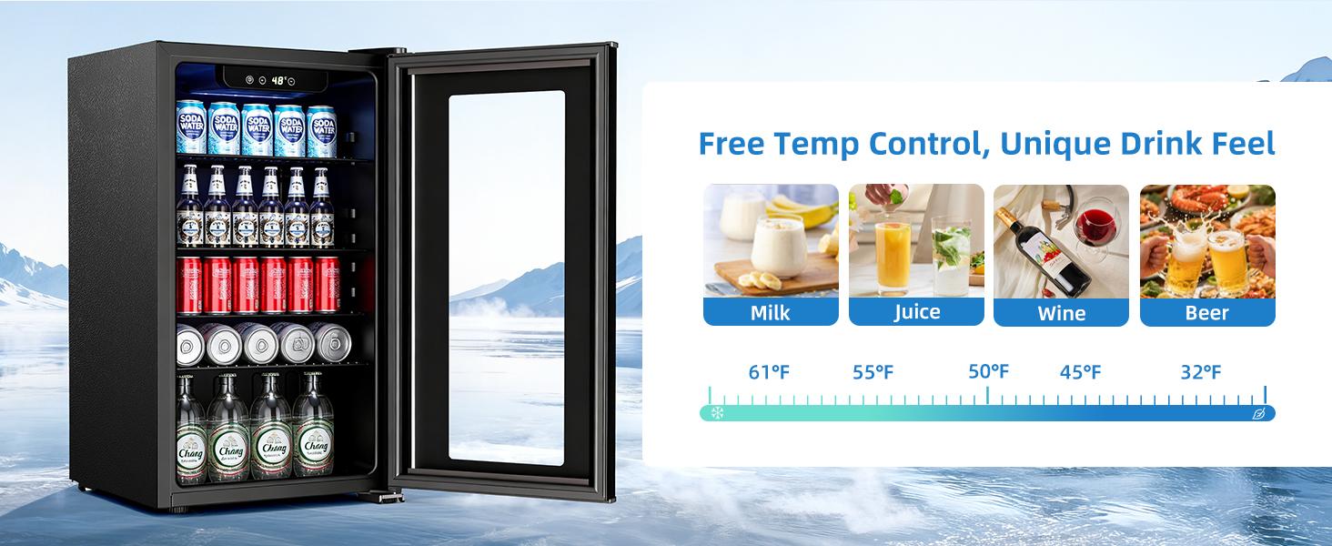 Antarctic Star Beverage Refrigerator - Mini Fridge for Soda Beer or Wine,Small Drink Dispenser, For Office or Bar with Adjustable Removable Shelves,Convertible Door