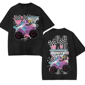 Monster Jam Unicorn Washed T-Shirt, Unicorn Monster Truck Shirt, Sparkle Smash Truck Crewneck, Girls Monster Jam Gift, Monster Jam shirt, Monster Truck Racing Graphic with Tire Tracks and Checkered Flags, Monster Truck Fan Gift, Wash shirt, summer outfit
