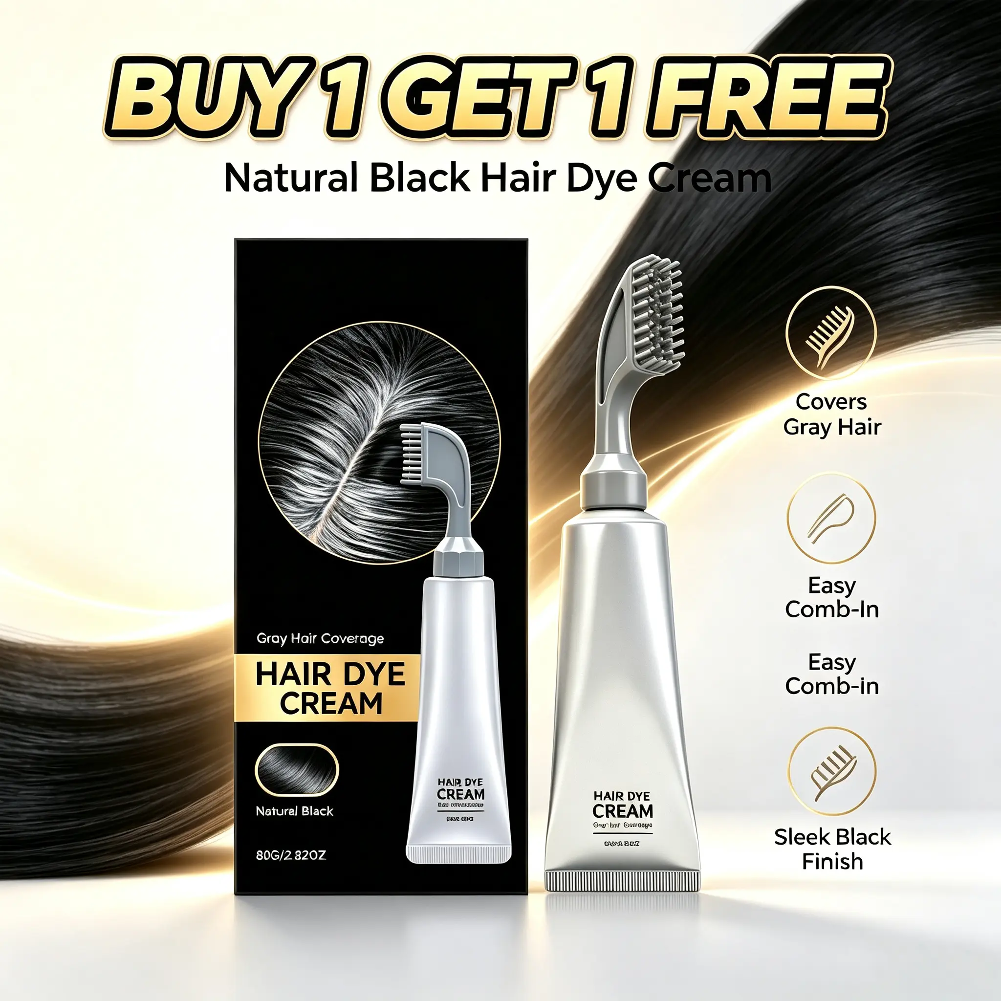 【 Buy 1-Get 1 Free】Hair Dye Comb / Hair Dye Cream — Portable Home Use, triple treatment, contains hyaluronic acid,  No Mixing Built-in Comb Covers Gray Hair & Beard, Gentle Ammonia-Free, Easy Root Touch-Up, Includes Gloves  #hair dye colors