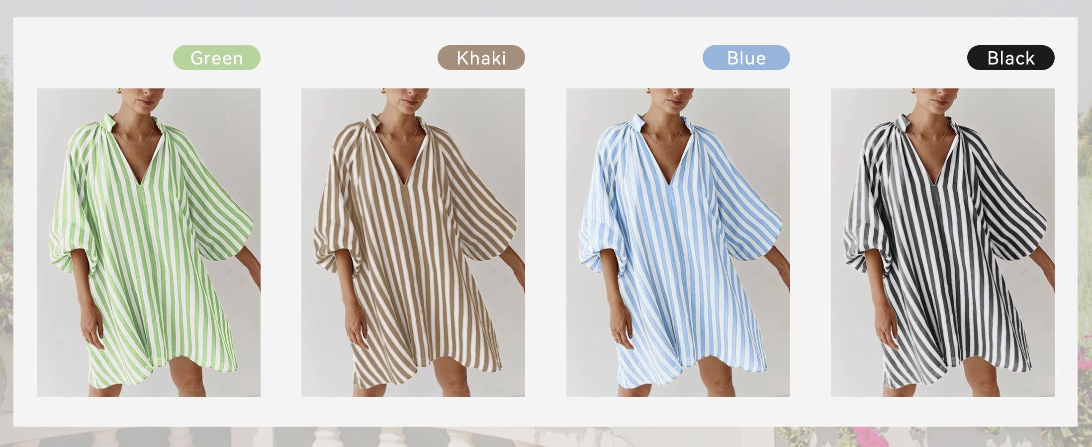 CHARTOU Women Mini Dress Summer Striped Beach Vacation  3/4 Sleeve Boho Chic Outfits Tunic Shift Dress