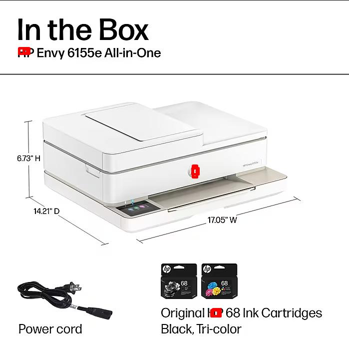 Envy 6155e Wireless Color All-in-One Printer, Scan, Copy, 3 Months Free Instant Ink, AI Enabled (714L5A), all in one printer, multifunction printer, multifunction printer, Portable Thermal Printer, Portable Thermal Printer, Multi-Size Printing