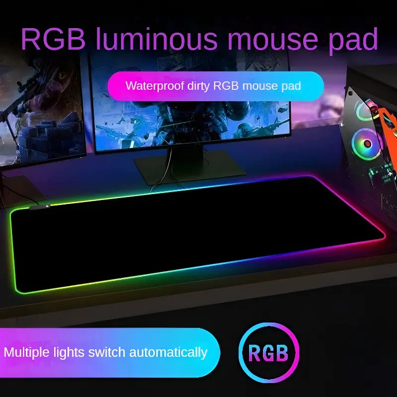 Glowing XXL Large Size RGB Lighting Waterproof Extended Mouse Pad - PC Accessories, Desk Accessories, Gamer Stuff for Computer Gaming & Office Use Extended Mousepad Gaming Mouse Pads Gaming Desk Mat