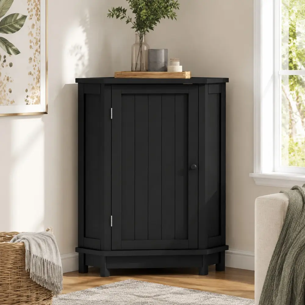Littleox Black Bathroom Cabinet Triangle Corner Storage Cabinet with Adjustable Shelf Modern Style MDF Board(Old SKU:N725P172615B)