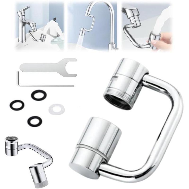 Stainless steel rotatable faucet aerator extender, convenient for full-angle control, 1440° rotating faucet aerator extender, suitable for kitchen and bathroom sink faucet spray attachments, with 2 splash-proof modes, 1pc