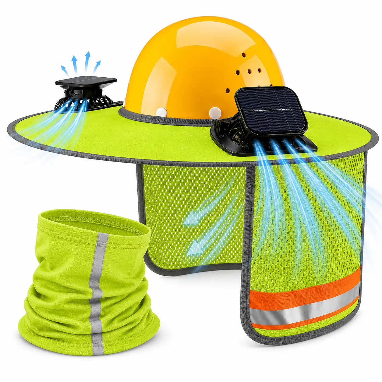 1 Sun Hard Hat Shade Outdoor Full Brim Hard Hat Sun Visor with Solar Fans and Neck Sunshade Cover High Visibility Mesh Reflective Strip for Construction Worker Gardening Father's Day Gift Summer Protection Accessories