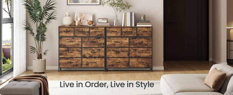 SONGMICS Dresser for Bedroom, Chest of Drawers, Steel, MDF, Non-Woven Fabric Drawers, Storage Organizer Unit