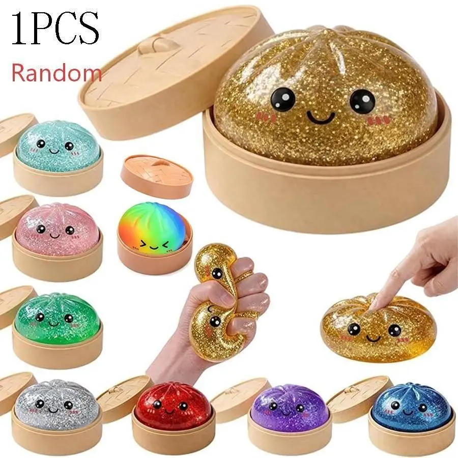 Random Glitter Dumpling Toy, Boxed Slow-Return Sensory Stress Relief, Soft Mystery Glitter Dumpling, Kneadable Pressure Release Toy, Squishy Fidgets, Squishy Glitter Dumplings, Sensory Fidget Gift