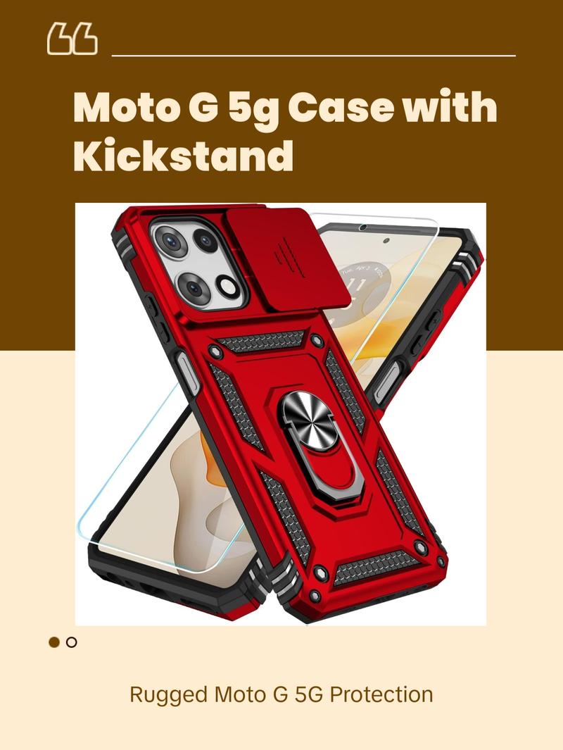Moto G 5G 2025 Case with HD Screen Protector & Slide Camera Cover & Kickstand, [Military-Grade] Phone Case (Red, for Moto G 5G 2025) Metal Smartphone