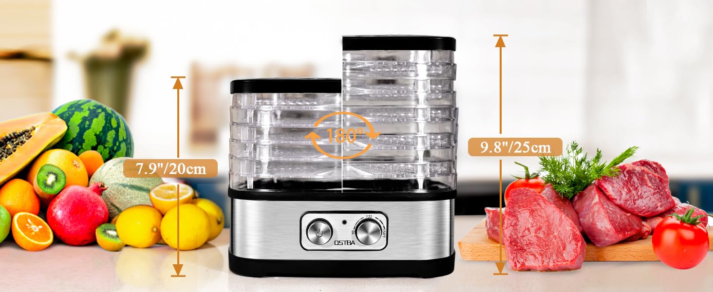 OSTBA Food Dehydrator, Dehydrator meats and Jerky, Fruits, Herbs, Veggies, Temperature Control Electric Food Dryer Machine, 5 BPA-Free Trays Dishwasher Safe, 240W, Recipe Book Included Kitchen Appliances,meats dehydrator